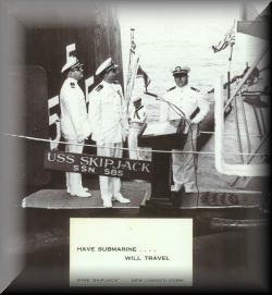 (l-r) Squadron Chaplin, Bill Purdum(XO), Myles King (on flag), 'Doc' Wiener