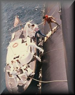 Master Chief Peters (COB) boarding liberty launch during UNITAS